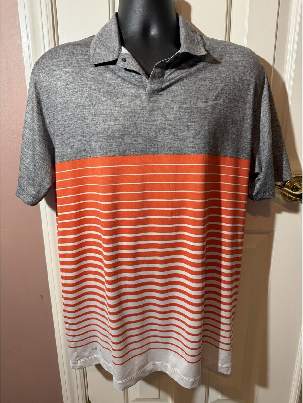Nike Golf Tiger Woods Collection Polo Shirt Mens Medium Gray Orange Dri Fit